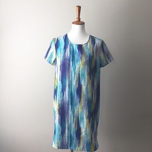 WAYF Watercolor Shift Midi Dress Medium Blue